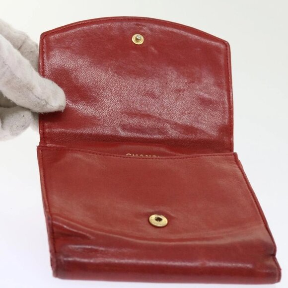 CHANEL Wallet Lamb Skin Red CC Auth - Picture 7 of 16